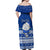Personalised Palau Christmas Off Shoulder Maxi Dress Snowman Hugs Palau Coat of Arms Maori Pattern Blue Style LT03 - Polynesian Pride