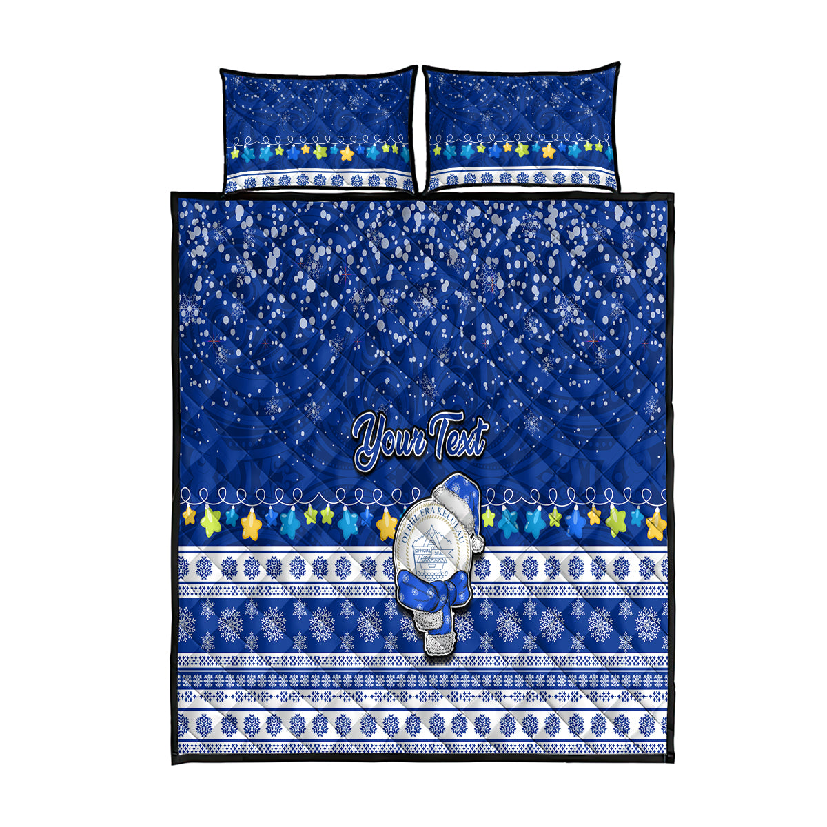 Personalised Palau Christmas Quilt Bed Set Snowman Hugs Palau Coat of Arms Maori Pattern Blue Style LT03 Blue - Polynesian Pride