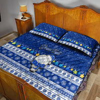 Personalised Palau Christmas Quilt Bed Set Snowman Hugs Palau Coat of Arms Maori Pattern Blue Style LT03 - Polynesian Pride