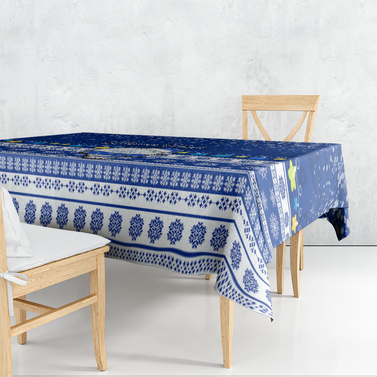 Personalised Palau Christmas Tablecloth Snowman Hugs Palau Coat of Arms Maori Pattern Blue Style LT03 - Polynesian Pride