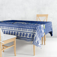 Personalised Palau Christmas Tablecloth Snowman Hugs Palau Coat of Arms Maori Pattern Blue Style LT03 - Polynesian Pride