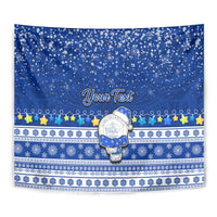 Personalised Palau Christmas Tapestry Snowman Hugs Palau Coat of Arms Maori Pattern Blue Style LT03 - Polynesian Pride
