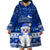 Personalised Palau Christmas Wearable Blanket Hoodie Snowman Hugs Palau Coat of Arms Maori Pattern Blue Style LT03 - Polynesian Pride