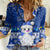 Personalised Palau Christmas Women Casual Shirt Snowman Hugs Palau Coat of Arms Maori Pattern Blue Style LT03 Female Blue - Polynesian Pride