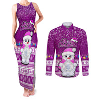 Palau Christmas Couples Matching Tank Maxi Dress and Long Sleeve Button Shirt Snowman Hugs Palau Coat of Arms Maori Pattern Pink Style LT03 Pink - Polynesian Pride