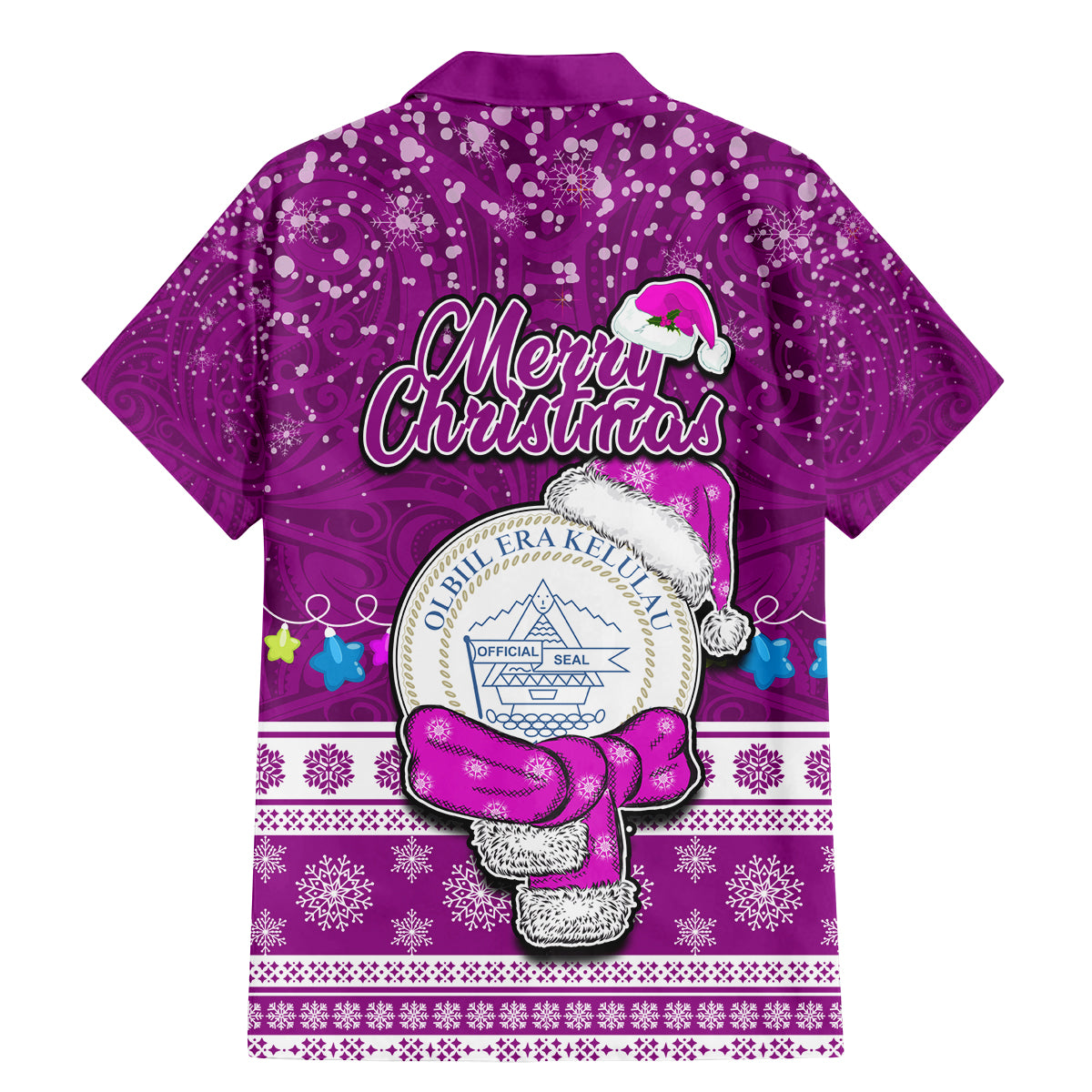 Palau Christmas Family Matching Mermaid Dress and Hawaiian Shirt Snowman Hugs Palau Coat of Arms Maori Pattern Pink Style LT03 - Polynesian Pride