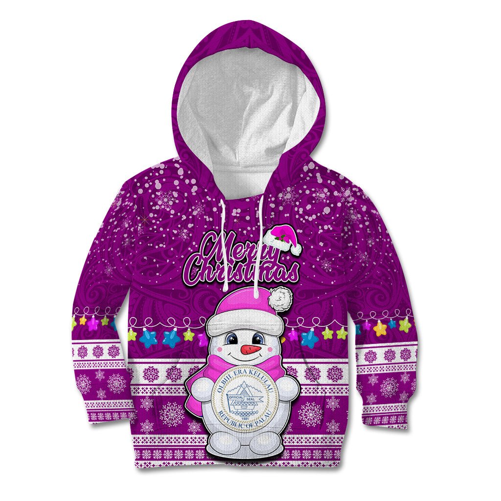 Palau Christmas Kid Hoodie Snowman Hugs Palau Coat of Arms Maori Pattern Pink Style LT03 Hoodie Pink - Polynesian Pride