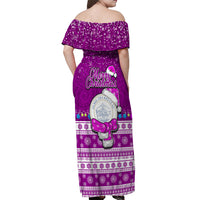 Palau Christmas Off Shoulder Maxi Dress Snowman Hugs Palau Coat of Arms Maori Pattern Pink Style LT03 - Polynesian Pride