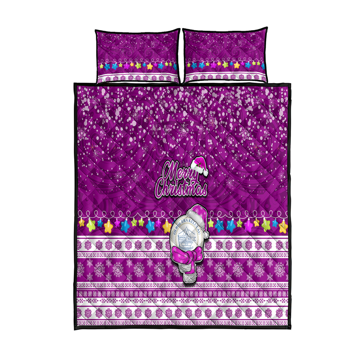 Palau Christmas Quilt Bed Set Snowman Hugs Palau Coat of Arms Maori Pattern Pink Style LT03 Pink - Polynesian Pride