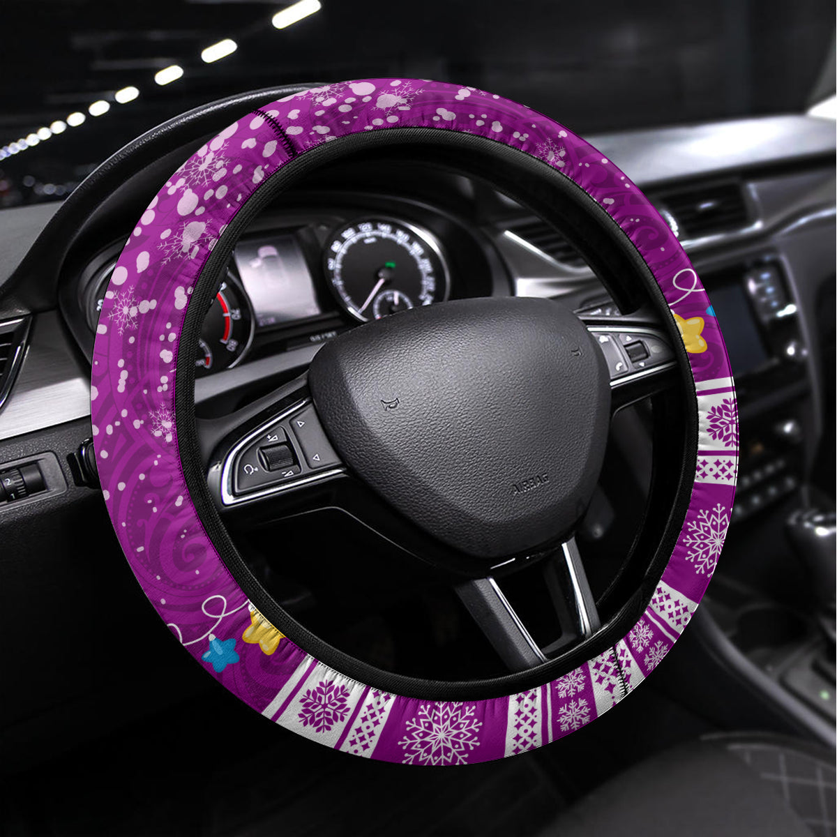 Palau Christmas Steering Wheel Cover Snowman Hugs Palau Coat of Arms Maori Pattern Pink Style