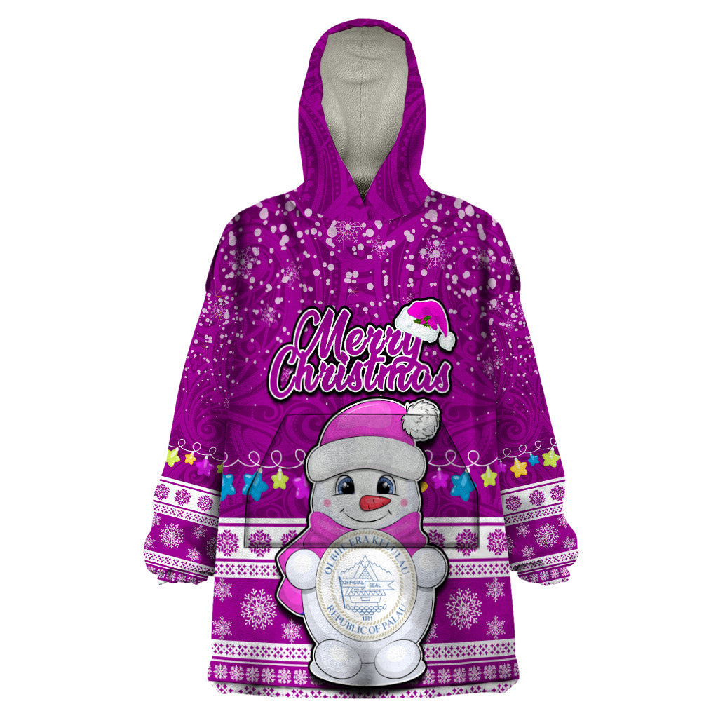 Palau Christmas Wearable Blanket Hoodie Snowman Hugs Palau Coat of Arms Maori Pattern Pink Style LT03 One Size Pink - Polynesian Pride