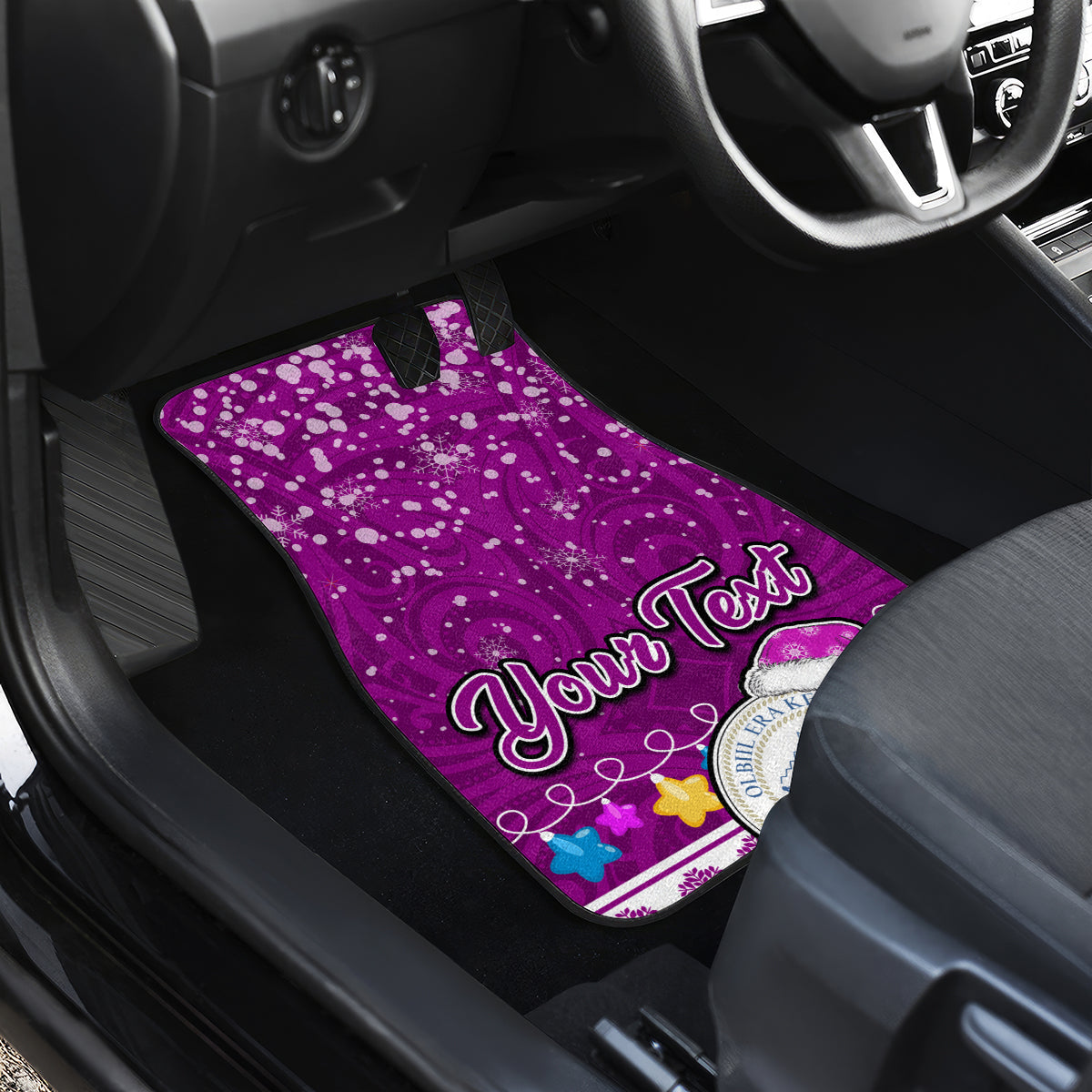 Personalised Palau Christmas Car Mats Snowman Hugs Palau Coat of Arms Maori Pattern Pink Style LT03 - Polynesian Pride