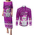 Personalised Palau Christmas Couples Matching Puletasi Dress and Long Sleeve Button Shirt Snowman Hugs Palau Coat of Arms Maori Pattern Pink Style LT03 Pink - Polynesian Pride