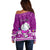 Personalised Palau Christmas Off Shoulder Sweater Snowman Hugs Palau Coat of Arms Maori Pattern Pink Style LT03 - Polynesian Pride