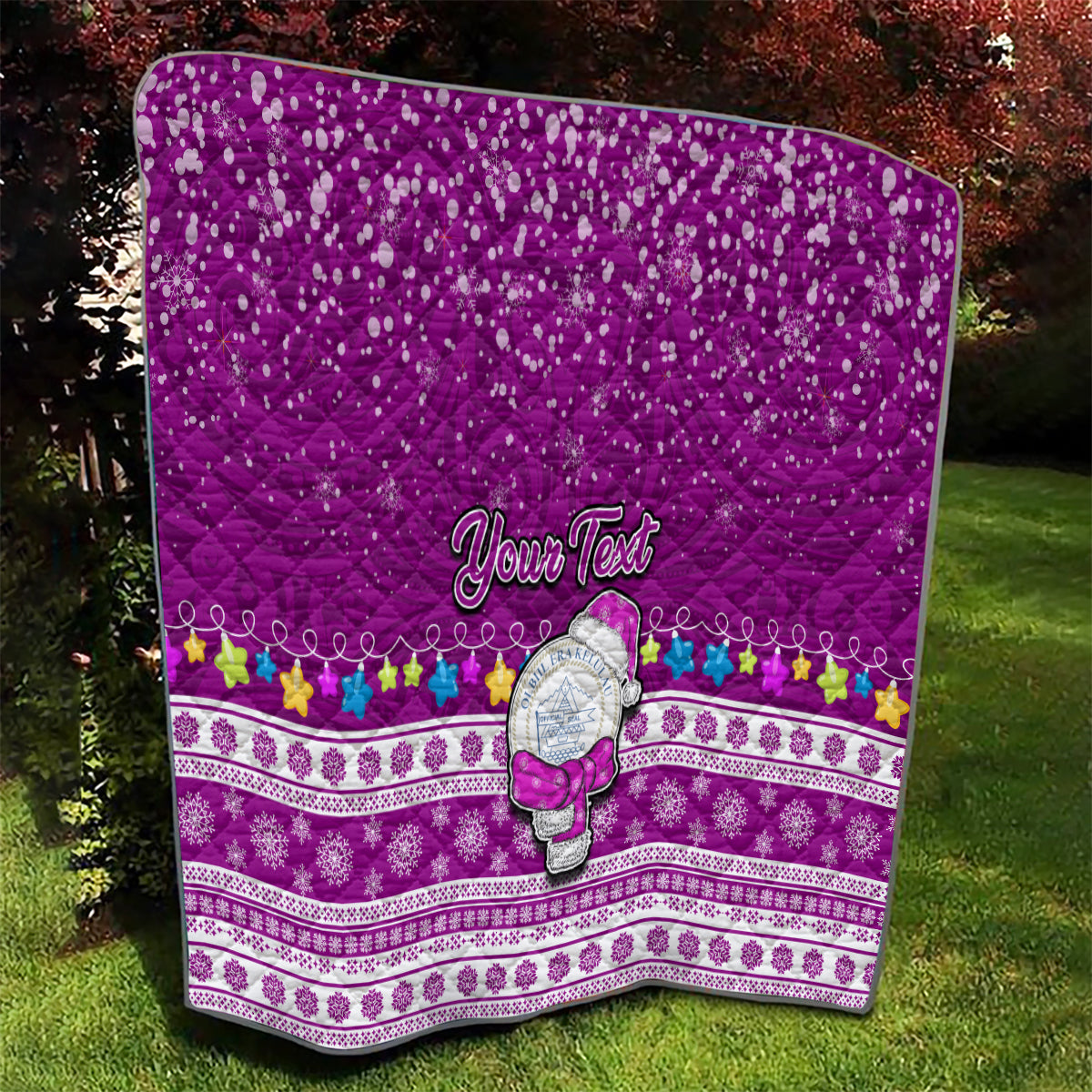 Personalised Palau Christmas Quilt Snowman Hugs Palau Coat of Arms Maori Pattern Pink Style LT03 - Polynesian Pride