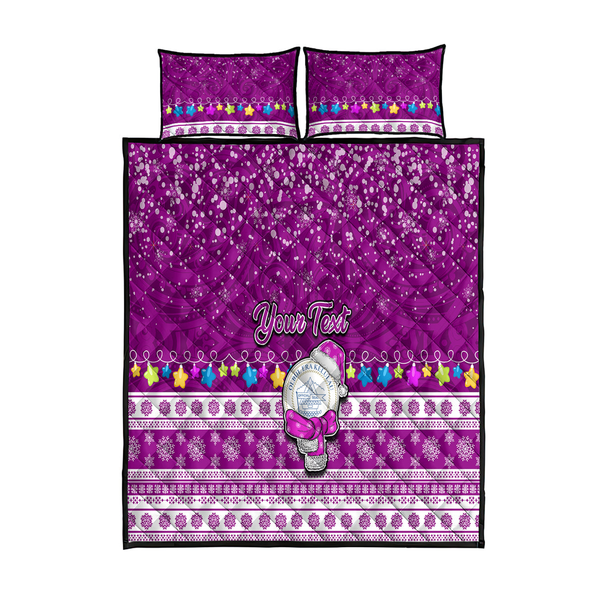 Personalised Palau Christmas Quilt Bed Set Snowman Hugs Palau Coat of Arms Maori Pattern Pink Style LT03 Pink - Polynesian Pride