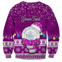 Personalised Palau Christmas Sweatshirt Snowman Hugs Palau Coat of Arms Maori Pattern Pink Style LT03 - Polynesian Pride