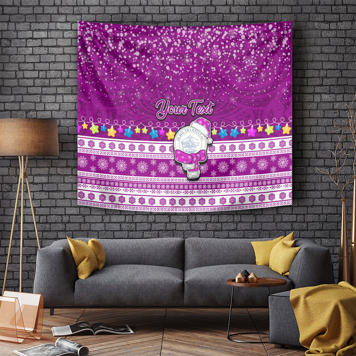 Personalised Palau Christmas Tapestry Snowman Hugs Palau Coat of Arms Maori Pattern Pink Style LT03 Pink - Polynesian Pride