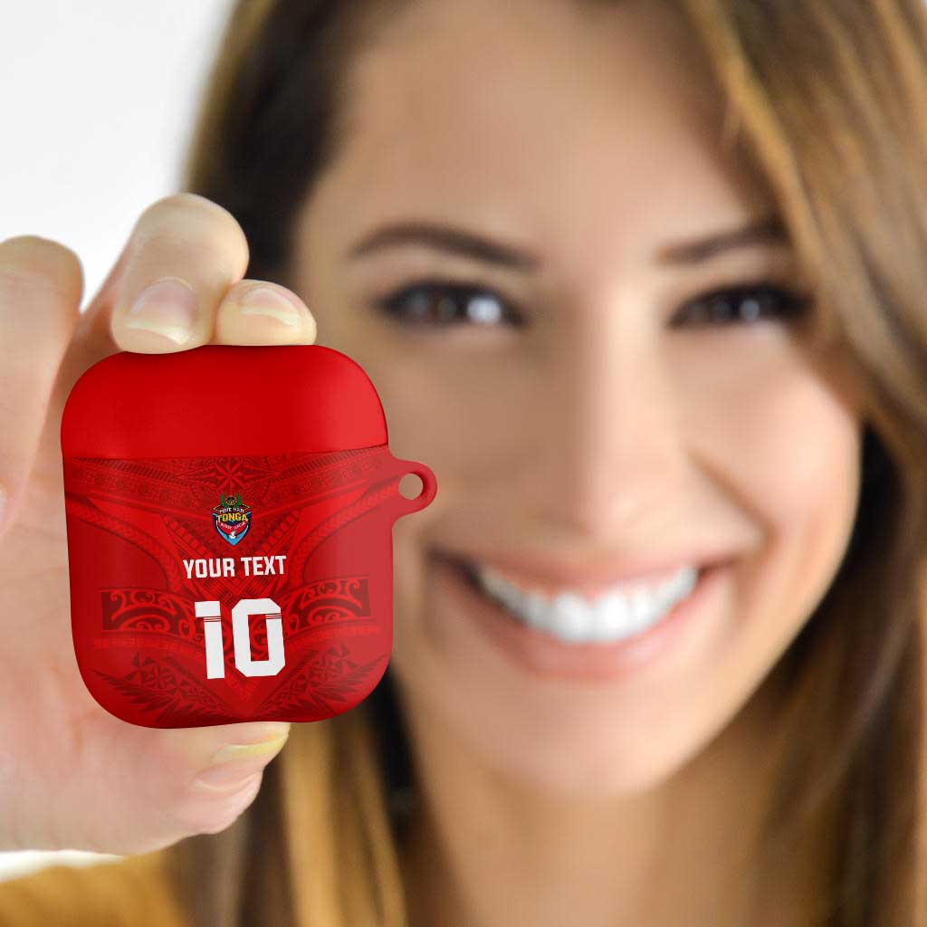 Custom Mate Ma'a Tonga Rugby AirPods Case Ngatu Tribal Motifs Sporty Style - Polynesian Pride