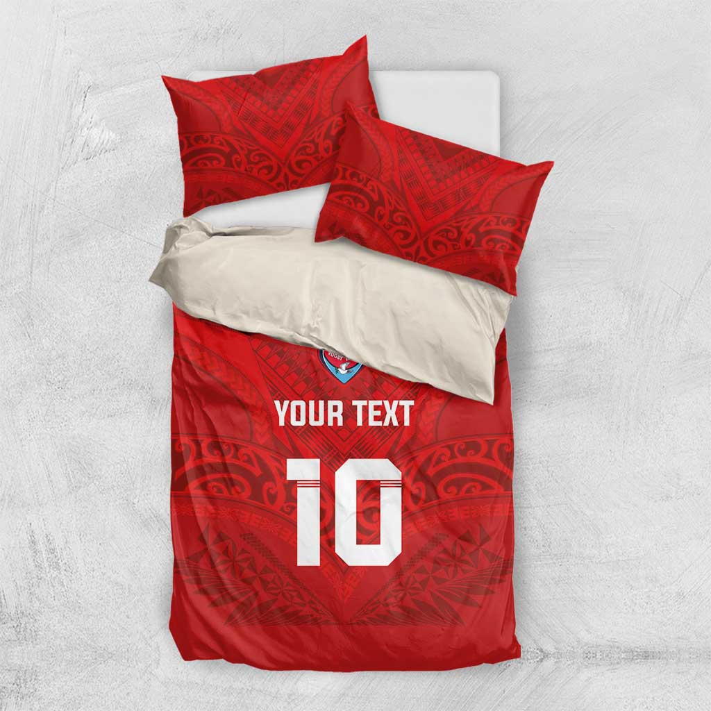 Custom Mate Ma'a Tonga Rugby Bedding Set Ngatu Tribal Motifs Sporty Style - Polynesian Pride