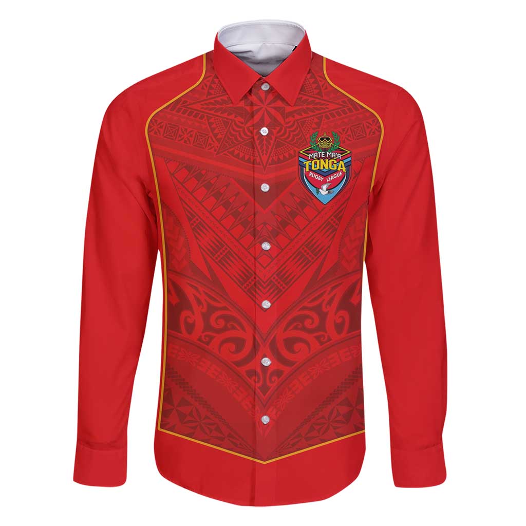 Custom Mate Ma'a Tonga Rugby Family Matching Long Sleeve Bodycon Dress and Hawaiian Shirt Ngatu Tribal Motifs Sporty Style - Polynesian Pride