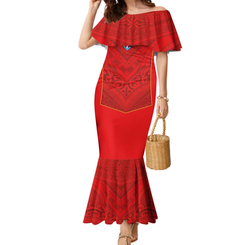 Custom Mate Ma'a Tonga Rugby Family Matching Mermaid Dress and Hawaiian Shirt Ngatu Tribal Motifs Sporty Style - Polynesian Pride