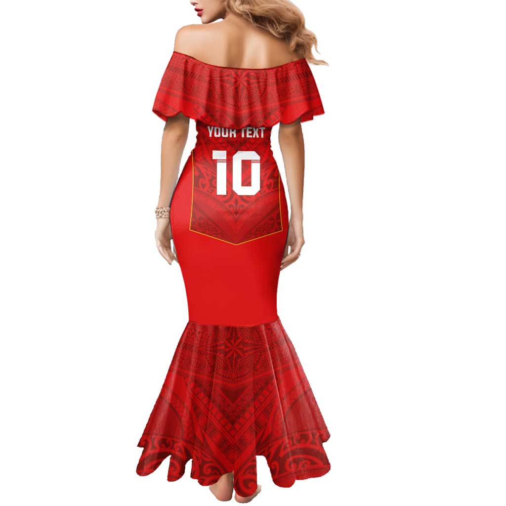 Custom Mate Ma'a Tonga Rugby Family Matching Mermaid Dress and Hawaiian Shirt Ngatu Tribal Motifs Sporty Style - Polynesian Pride
