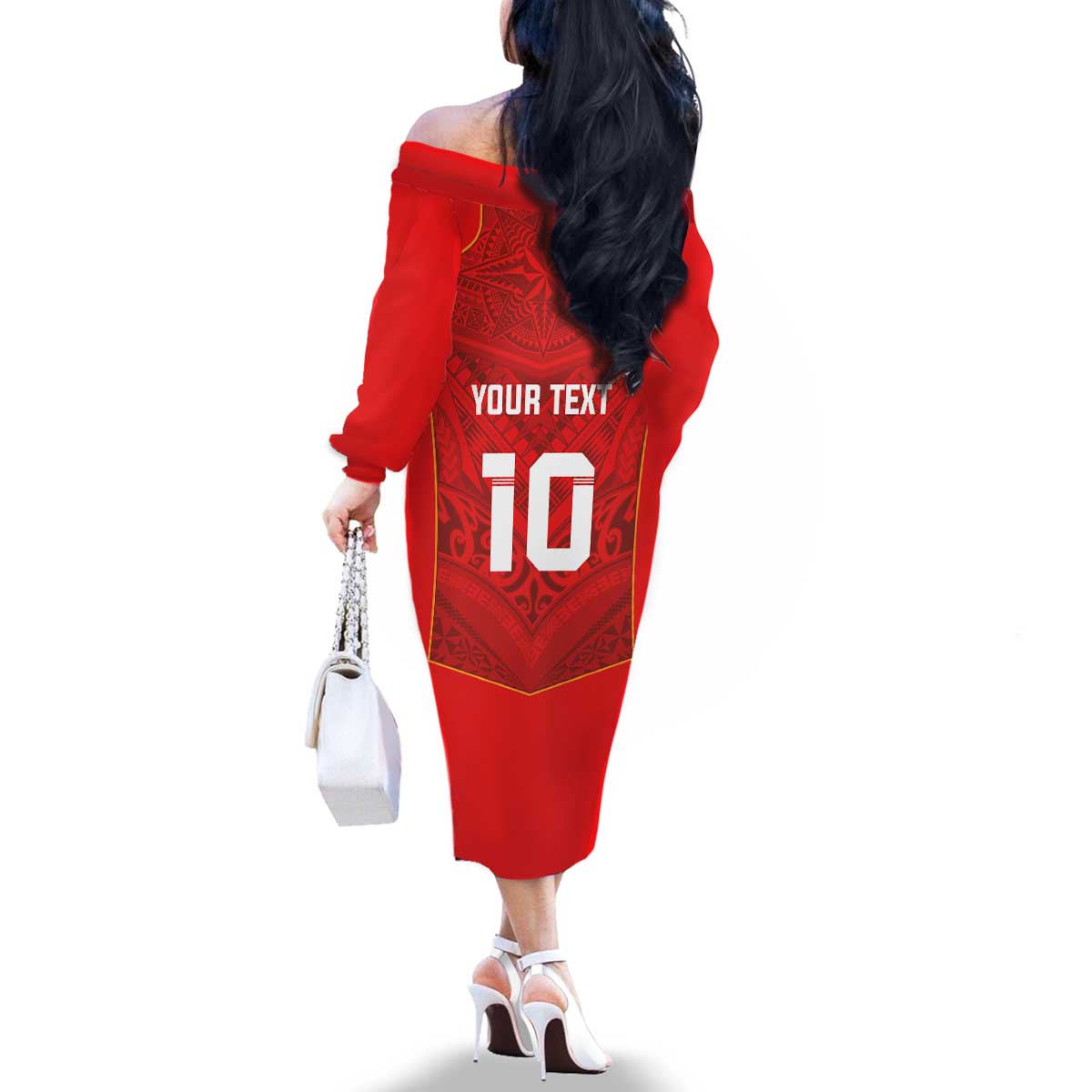 Custom Mate Ma'a Tonga Rugby Family Matching Off The Shoulder Long Sleeve Dress and Hawaiian Shirt Ngatu Tribal Motifs Sporty Style - Polynesian Pride