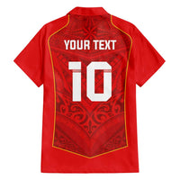 Custom Mate Ma'a Tonga Rugby Family Matching Off Shoulder Short Dress and Hawaiian Shirt Ngatu Tribal Motifs Sporty Style - Polynesian Pride