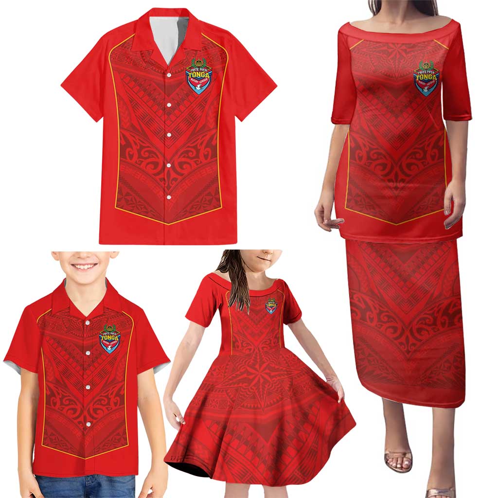 Custom Mate Ma'a Tonga Rugby Family Matching Puletasi and Hawaiian Shirt Ngatu Tribal Motifs Sporty Style - Polynesian Pride