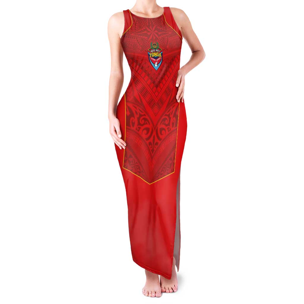 Custom Mate Ma'a Tonga Rugby Family Matching Tank Maxi Dress and Hawaiian Shirt Ngatu Tribal Motifs Sporty Style - Polynesian Pride