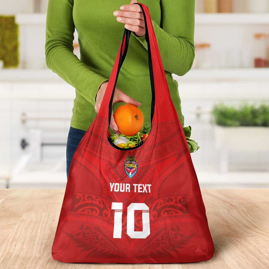 Custom Mate Ma'a Tonga Rugby Grocery Bag Ngatu Tribal Motifs Sporty Style - Polynesian Pride