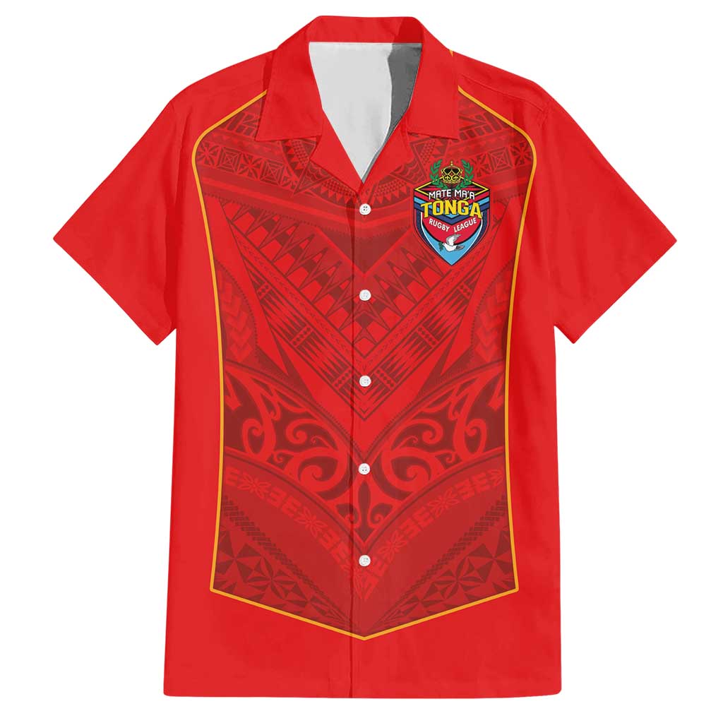 Custom Mate Ma'a Tonga Rugby Hawaiian Shirt Ngatu Tribal Motifs Sporty Style - Polynesian Pride