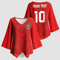 Custom Mate Ma'a Tonga Rugby Kimono Sleeve Blouse Ngatu Tribal Motifs Sporty Style - Polynesian Pride