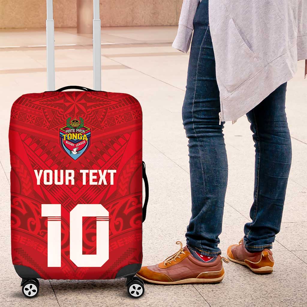 Custom Mate Ma'a Tonga Rugby Luggage Cover Ngatu Tribal Motifs Sporty Style LT03 Red - Polynesian Pride