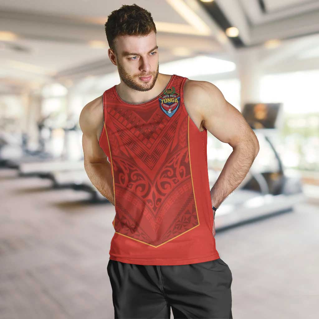Custom Mate Ma'a Tonga Rugby Men Tank Top Ngatu Tribal Motifs Sporty Style - Polynesian Pride