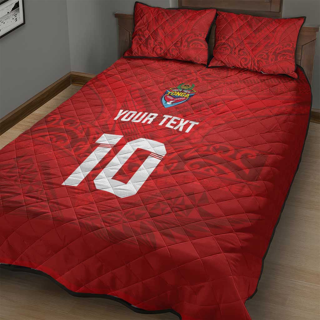 Custom Mate Ma'a Tonga Rugby Quilt Bed Set Ngatu Tribal Motifs Sporty Style - Polynesian Pride