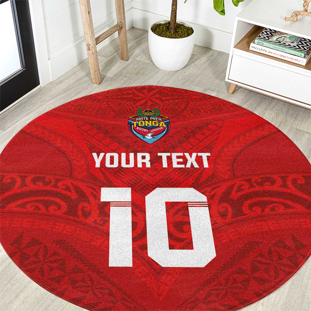 Custom Mate Ma'a Tonga Rugby Round Carpet Ngatu Tribal Motifs Sporty Style - Polynesian Pride