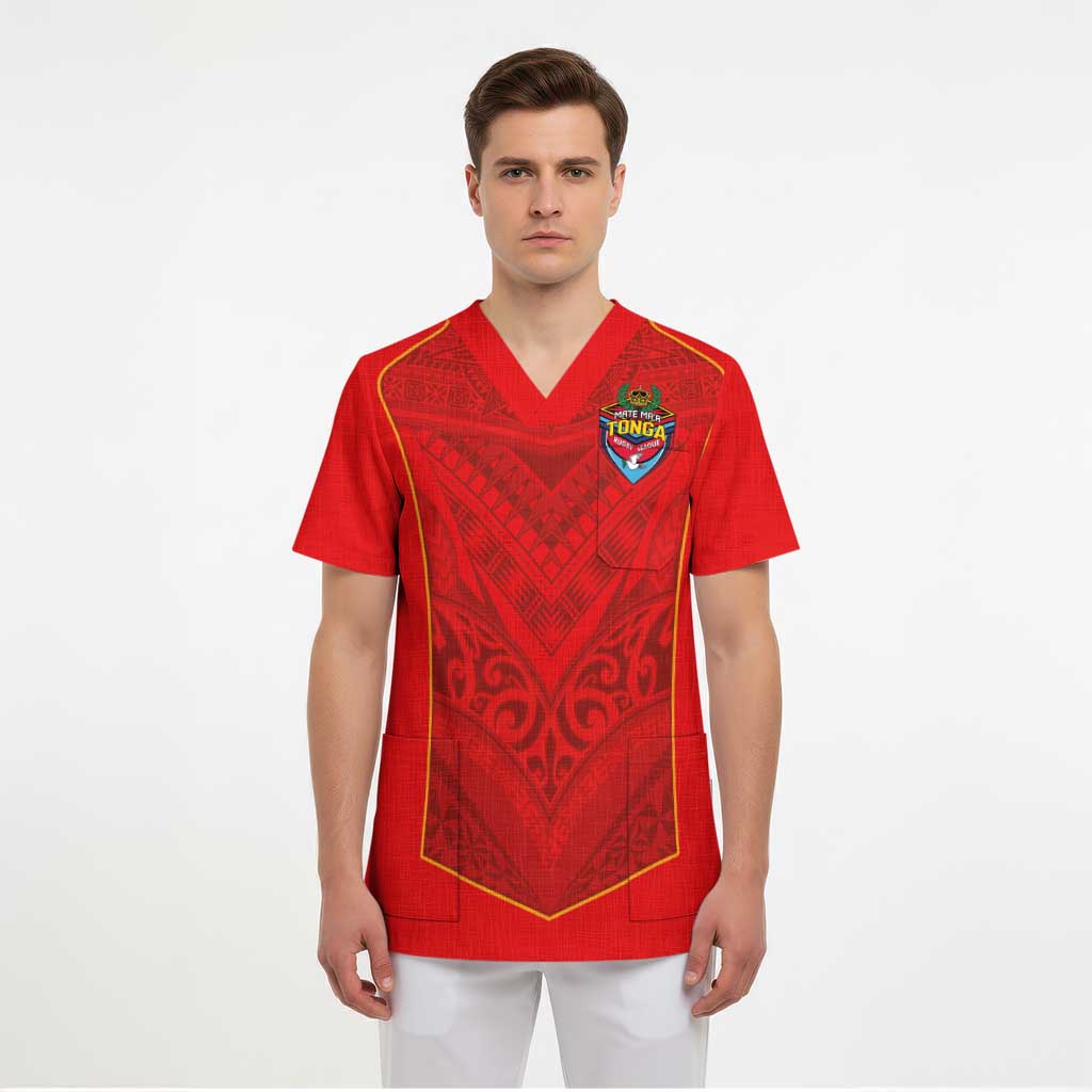 Custom Mate Ma'a Tonga Rugby Scrub Top Ngatu Tribal Motifs Sporty Style - Polynesian Pride