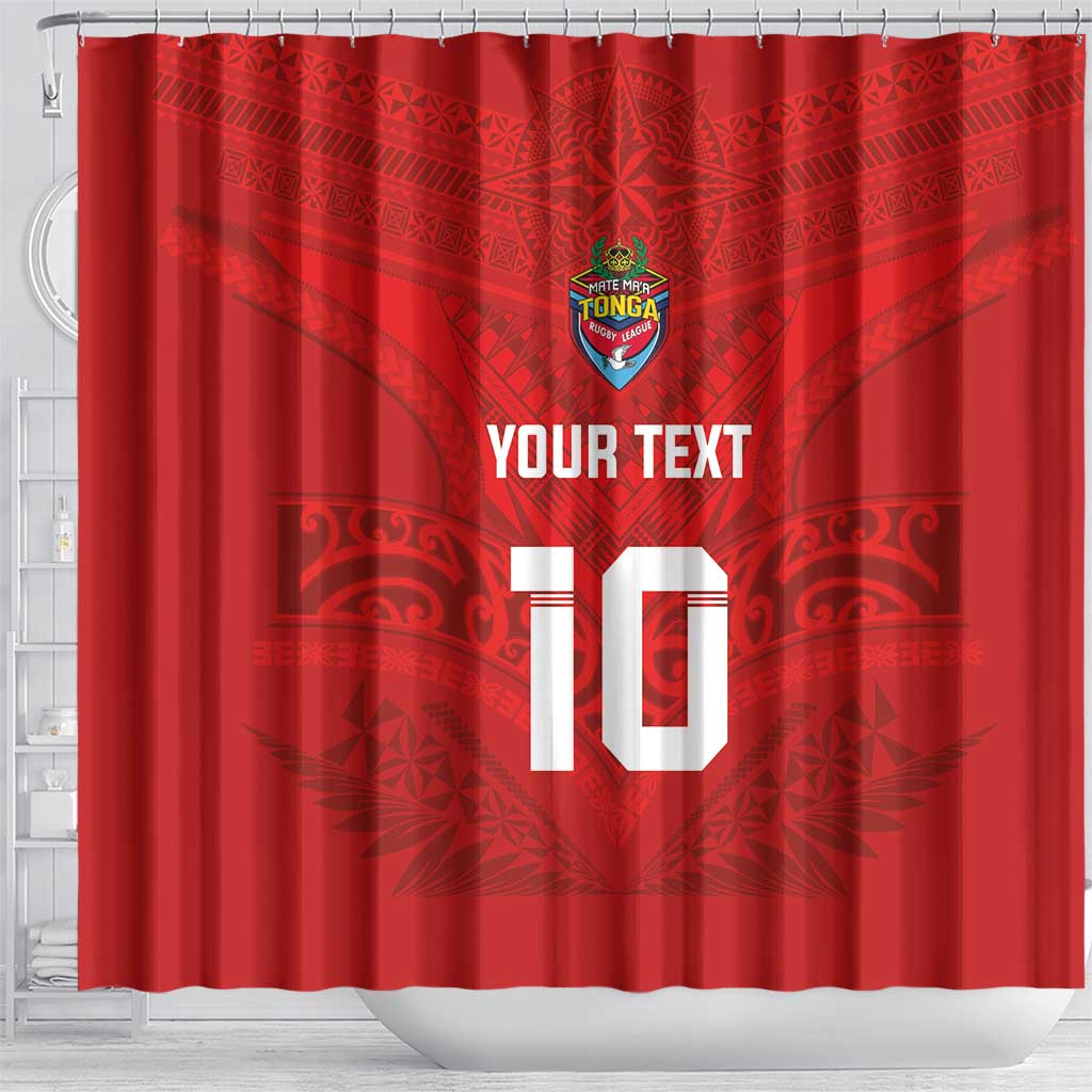 Custom Mate Ma'a Tonga Rugby Shower Curtain Ngatu Tribal Motifs Sporty Style - Polynesian Pride