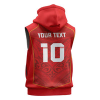 Custom Mate Ma'a Tonga Rugby Sleeveless Hoodie Ngatu Tribal Motifs Sporty Style - Polynesian Pride
