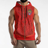Custom Mate Ma'a Tonga Rugby Sleeveless Zip Hoodie Ngatu Tribal Motifs Sporty Style - Polynesian Pride