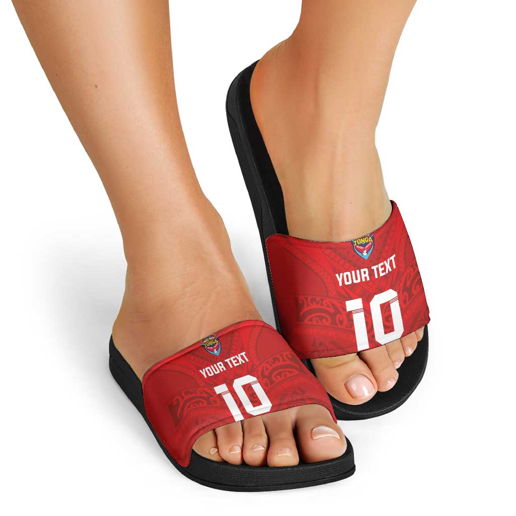 Custom Mate Ma'a Tonga Rugby Slide Sandals Ngatu Tribal Motifs Sporty Style - Polynesian Pride