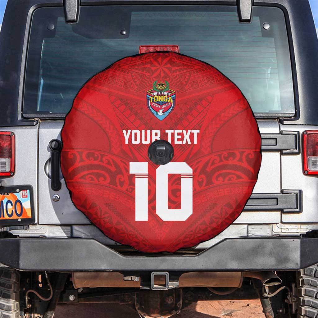 Custom Mate Ma'a Tonga Rugby Spare Tire Cover Ngatu Tribal Motifs Sporty Style LT03 Red - Polynesian Pride