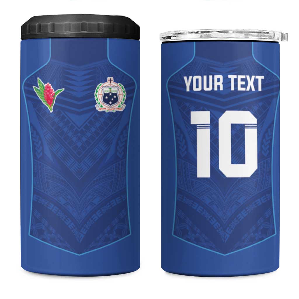 Custom Samoa Rugby 4 in 1 Can Cooler Tumbler Tatau Tribal Motifs Sporty Style LT03 One Size: 16 oz Blue - Polynesian Pride