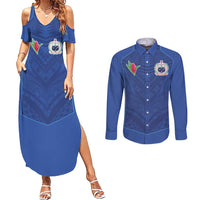 Custom Samoa Rugby Couples Matching Summer Maxi Dress and Long Sleeve Button Shirt Tatau Tribal Motifs Sporty Style - Polynesian Pride
