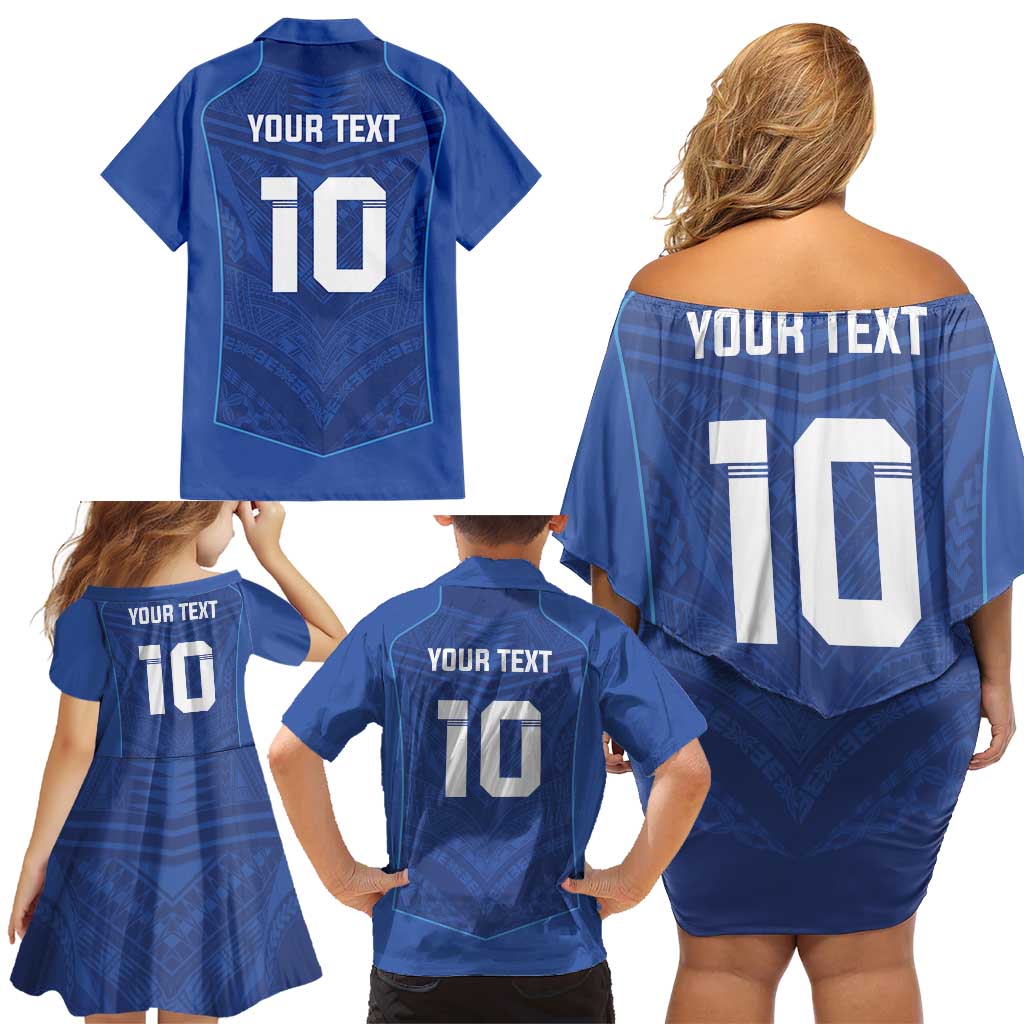 Custom Samoa Rugby Family Matching Off Shoulder Short Dress and Hawaiian Shirt Tatau Tribal Motifs Sporty Style - Polynesian Pride