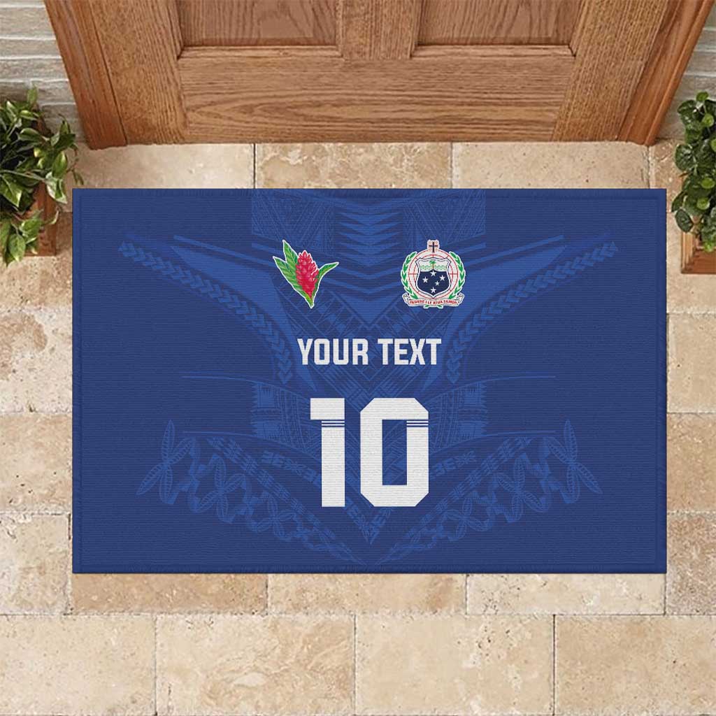 Custom Samoa Rugby Rubber Doormat Tatau Tribal Motifs Sporty Style LT03 Blue - Polynesian Pride