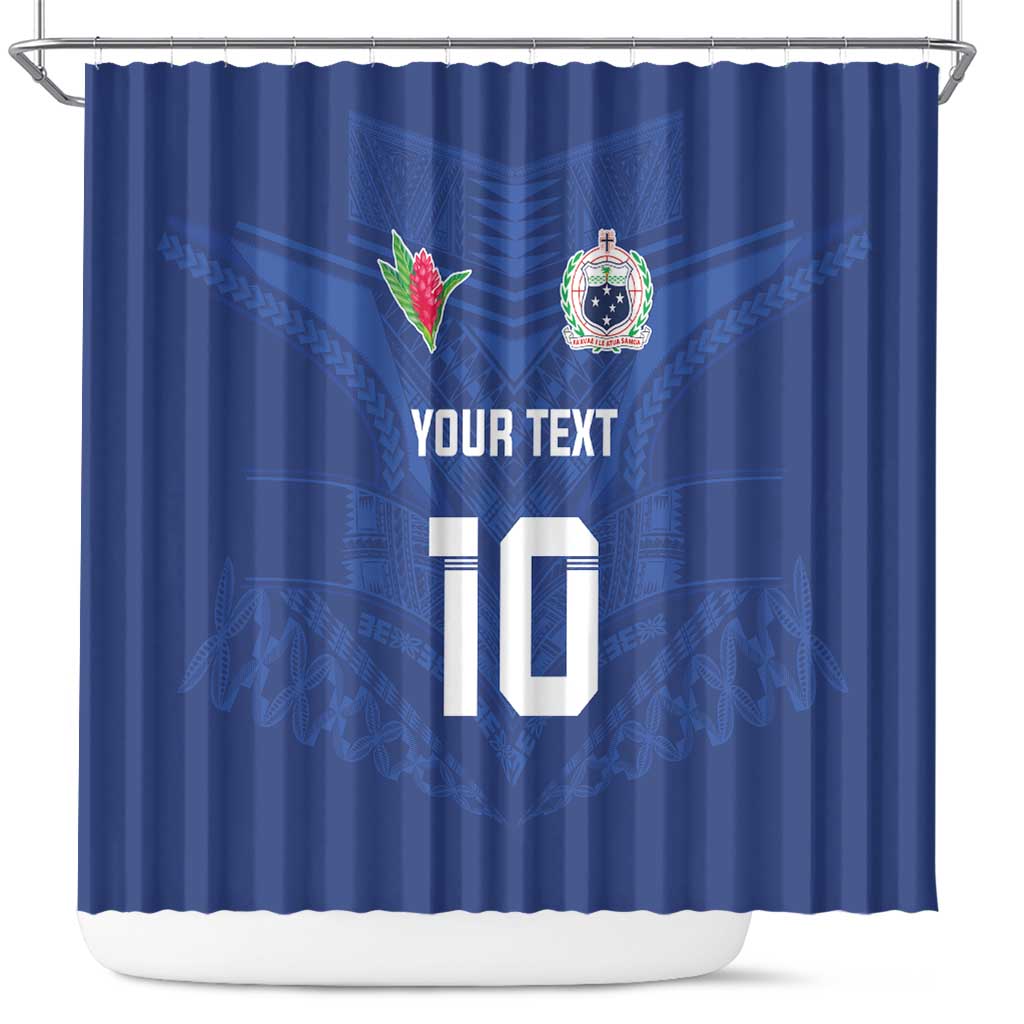 Custom Samoa Rugby Shower Curtain Tatau Tribal Motifs Sporty Style LT03 Blue - Polynesian Pride