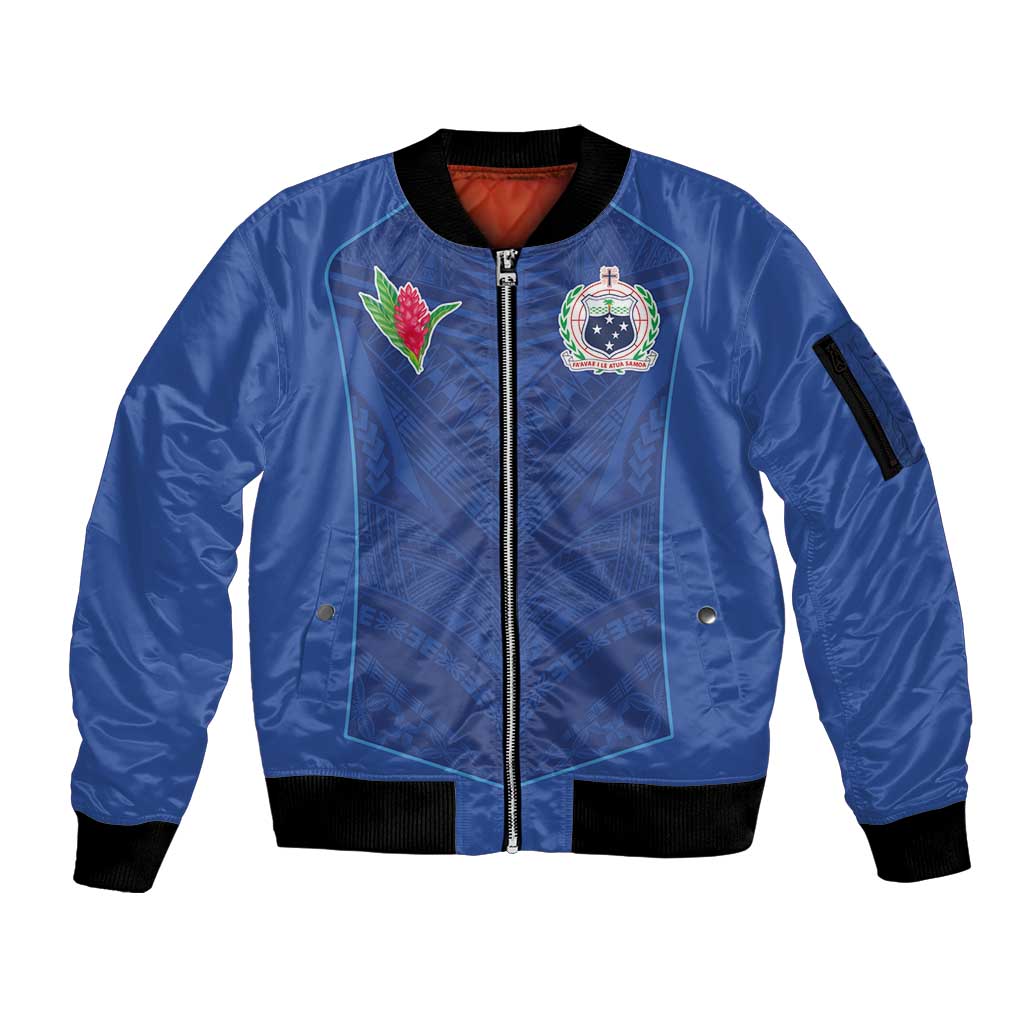 Custom Samoa Rugby Sleeve Zip Bomber Jacket Tatau Tribal Motifs Sporty Style - Polynesian Pride